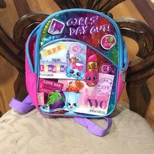 Shopkins mini backpack, gently used with lite stains on the back straps.